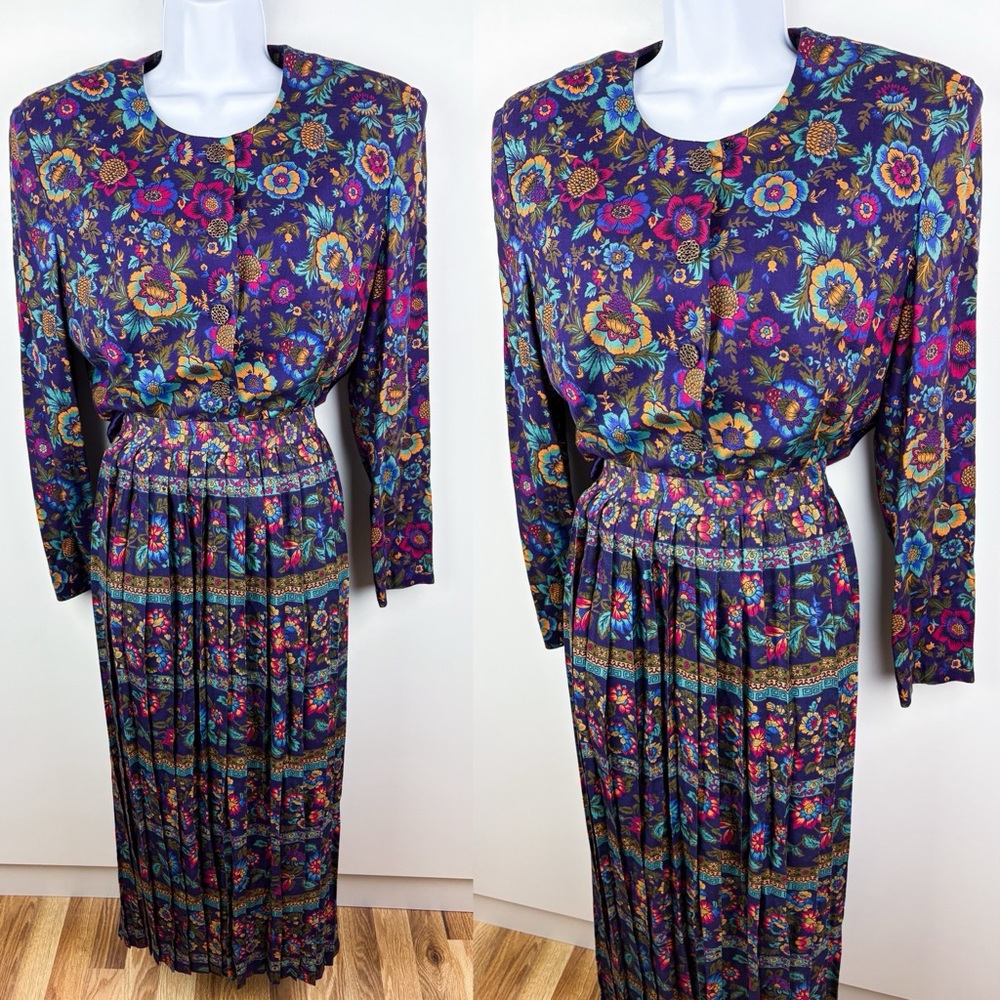 Talbots Vintage 90s Floral Pleated Midi Skirt Button Front Blazer Jacket Top Set - Picture 13 of 13